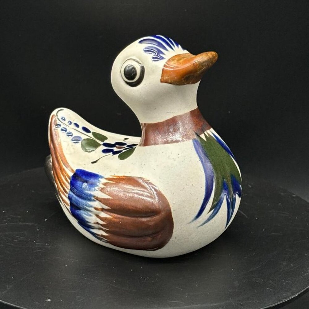 Vintage Mexican Tonala Hand Painted Stoneware Duck figurine